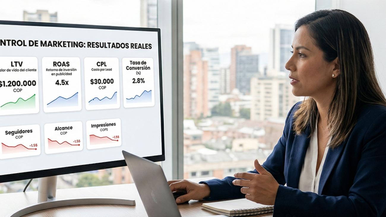 Infografía de las 5 métricas de marketing digital que toda agencia debe reportar: CAC, LTV, ROAS, CPL y tasa de conversión